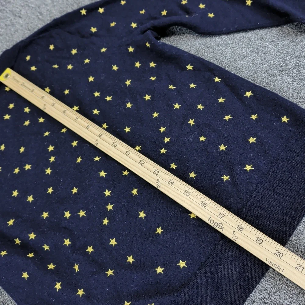 J.Crew Celestial Star Embroidered Sweater Women L Navy Blue 100% Merino Wool